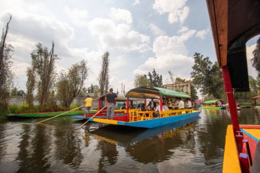 Trajineras Xochimilco, Meksika 'da tekne turları ve mariachi müziğiyle dolu bir kanalın turistik bölgesi.