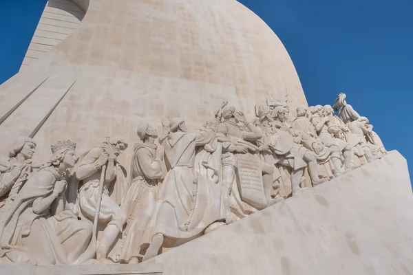 Famous people in the history of Portugal carved in stone on the side of the monument to the discoveries, in Belem, lisbon, portugal, horizontal