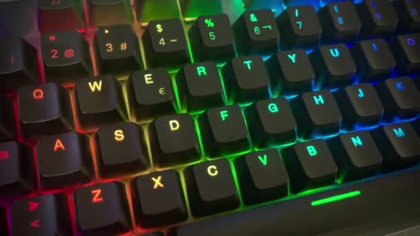 Close Gaming Computer Keyboard Backlit Black Keys Changing Color Rgb — Stock video