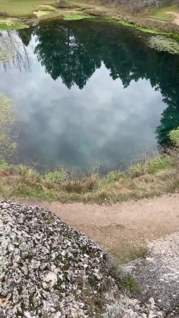 Una Laguna Aguas Puras Cristalinas Fluye Tranquilamente Largo Lecho Plantas — Vídeos de Stock