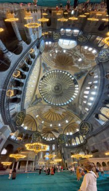 vertical view of the interior of the mosque of santa sofia, roof and dome of monumental Hagia Sophia clipart