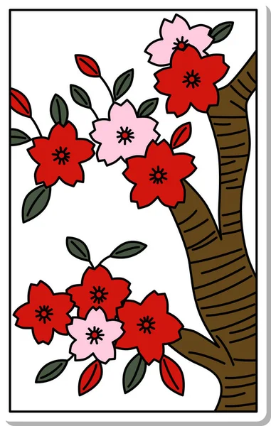 stock vector Sticker-style Hanafuda Yayoi Cherry Blossom March Cherry Blossom Dregs