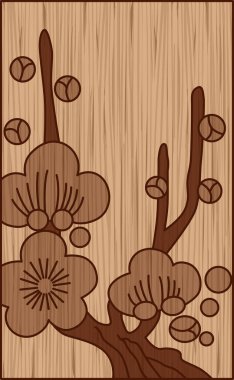 Ağaç oyma stili Hanafuda Kisaragi erik şubat eriği artıkları