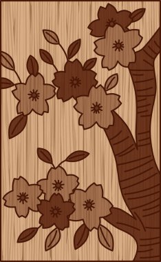 Ağaç oyma stili çiçek kartı Yayoi kiraz çiçekleri Mart kiraz çiçekleri süprüntüleri