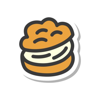 Yemek ve içecek resimli kremalı pasta.