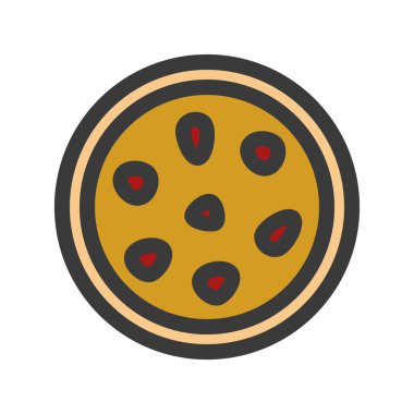 Yemek ve içecek resimli pizza.