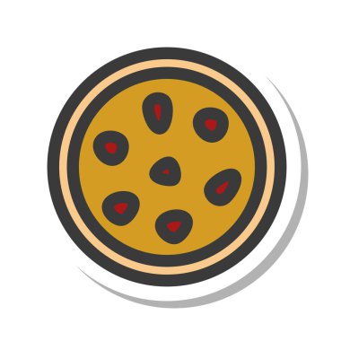 Yemek ve içecek resimli pizza.