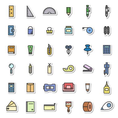 Çıkartma biçimi kırtasiyesi basit resim simgesi seti