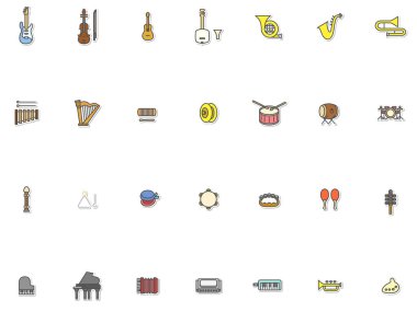 Çıkartma stili müzik enstrümanı resimleme simgesi seti