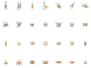 Özet müzik aletleri illüstrasyon simgesi seti