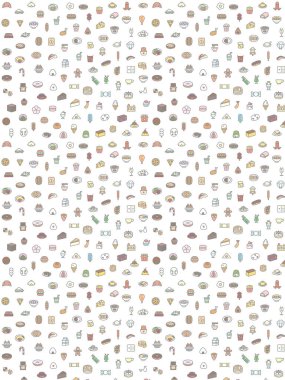 Mini yemek ve içecek desenli duvar kağıdı çizimi