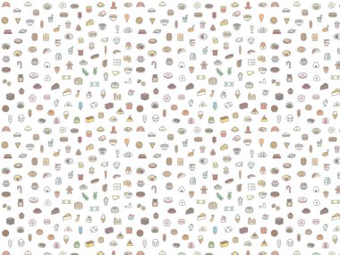 Mini yemek ve içecek desenli duvar kağıdı çizimi