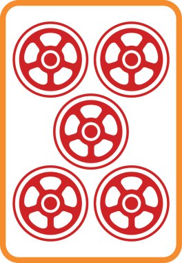 Mahjong fayans tek simge kırmızı beş tüp