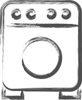 Ev aletleri ile ilgili fırçayla çizilmiş tek öğe illüstrasyonu: Davul tipi çamaşır makinesi