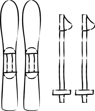 Fırçayla çizilmiş spor malzemesi illüstrasyon kayağı