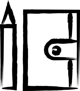 Afet önleme, defter ve kalem için gerekli öğelerin fırça ile yazılmış tek simgesi