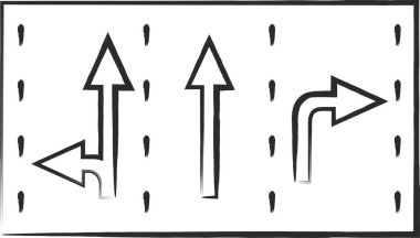 Basit bir işaretin tek fırça çizimi, seyahat yönüne göre trafik sınıflandırması