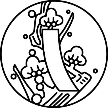 Çizgi çizimi dairesel basit hanafuda Kisaragi eriği kırmızı kısa Şubat eriği ve kısa kırmızı