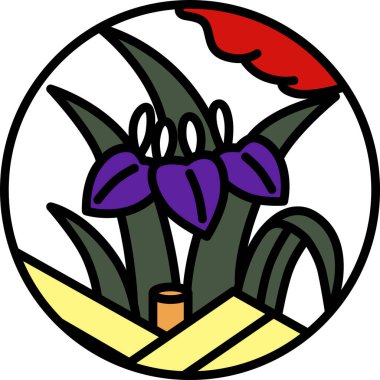 Color circular mini hanafuda, iris, Yatsuhashi, Moriwaka, Satsuki, May, iris and Yatsuhashi clipart