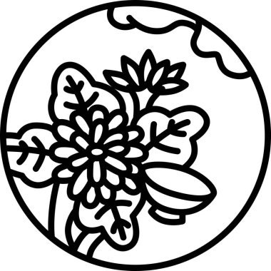 Çizgi çizimi dairesel mini hanafuda Nagatsuki kasımpatı kasımpatı Eylül kasımpatı ve fincan