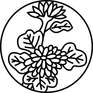 Çizgi çizimi dairesel basit hanafuda Nagatsuki kasımpatı Eylül kasımpatı artıkları