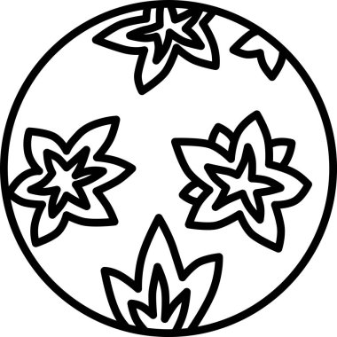 Çizgi çizimi dairesel mini hanafuda Kannazuki sonbaharı Ekim sonbahar yaprakları kırıntıları bırakır