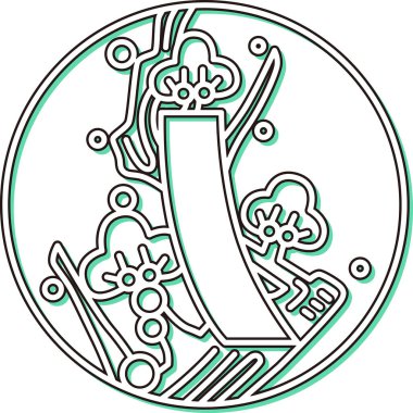 Renk gölgesi dairesel basit hanafuda Kisaragi, erik, kırmızı ve kısa şubat, erik ve kırmızı ve kısa