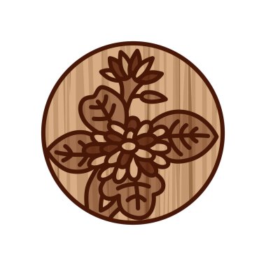 Wood carving style circular mini hanafuda Nagatsuki chrysanthemum September chrysanthemum dregs clipart