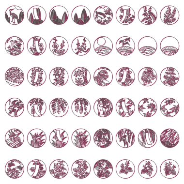 Renk gölgesi dairesel hanafuda simgesi seti