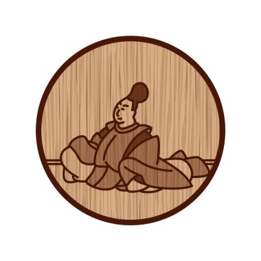 Wood carving circular simple Hyakunin Isshu by Abe Nakamaro clipart