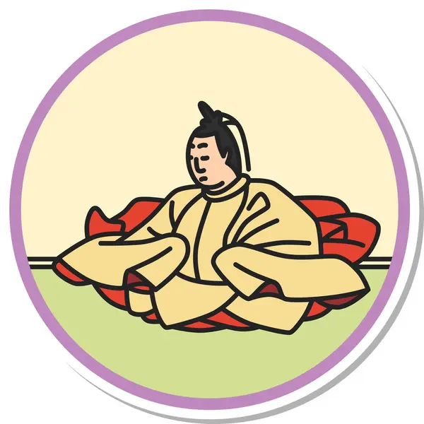 stock vector Sticker style circular simple Hyakunin Isshu Emperor Tenji