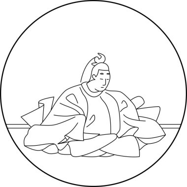 Line drawing circular Hyakunin Isshu Emperor Mitsukou clipart