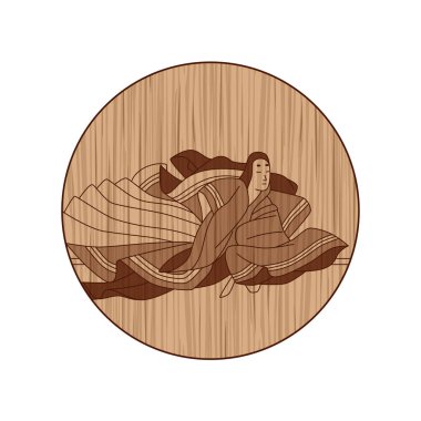 Wood carving circular Hyakunin Isshu Ise clipart