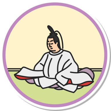 Sticker style circular simple Hyakunin Isshu Sadanobu clipart