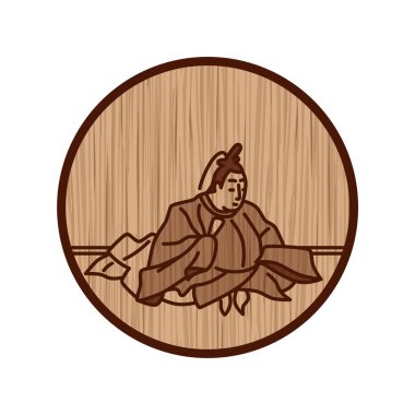 Wood carving circular simple Hyakunin Isshu by Kanesuke Chunagon clipart