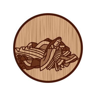 Wood carving circular simple Hyakunin Isshu by Ukon clipart