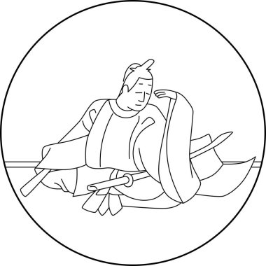 Line drawing circular Hyakunin Isshu Gon Chunagon Atsutada clipart