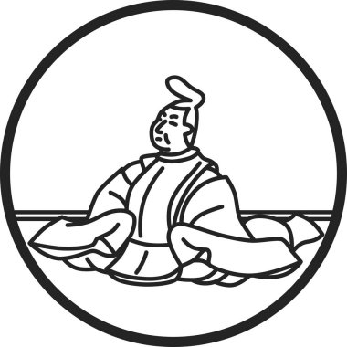 Line drawing circular simple Hyakunin Isshu Yoshitaka Fujiwara clipart