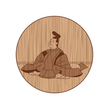 Wood carving circular Hyakunin Isshu Yoshitaka Fujiwara clipart