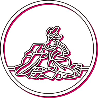 Renk Gölgesi Dairesel Basit Hyakunin Isshu Fujiwara no Michinobu Ason