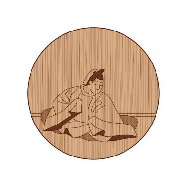 Wood carving circular Hyakunin Isshu Dainagon Konin clipart