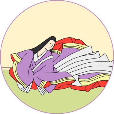 Renkli dairesel Hyakunin Isshu Mor Shikibu