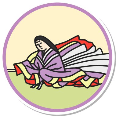 Etiket benzeri dairesel basit Hyakunin Isshu Akasomeemon