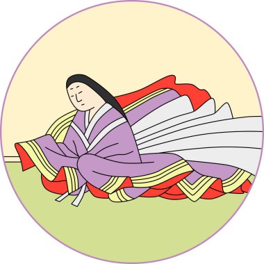 Renkli dairesel Hyakunin Isshu kırmızı boyalı Emon