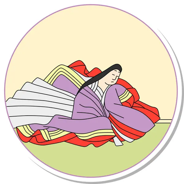 stock vector Sticker style circular Hyakunin Isshu Koshikibu Naishi Samurai