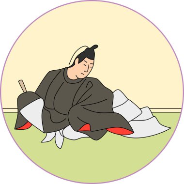 Renkli dairesel Hyakunin Isshu Gon Chunagon Sadayori