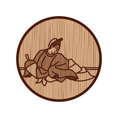 Wood carving circular simple Hyakunin Isshu by Gon Chunagon Sadayori clipart