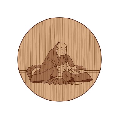 Wood carving circular Hyakunin Isshu Doin Hoshi clipart