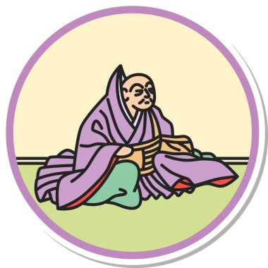 Etiket stili dairesel basit Hyakunin Isshu Toshie Hoshi