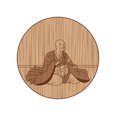 Ağaç oyma dairesel Hyakunin Isshu Saigyo Hoshi